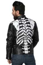 Black Biker Leather Jacket with White Skeleton - Image 2