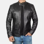 Mens Tall Real Leather Black Biker Style Jacket - Image 2