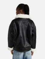 Women’s Real Sheepskin Shearling Black Leather Jacket - Image 3