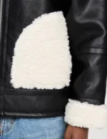 Women’s Real Sheepskin Shearling Black Leather Jacket - Image 4