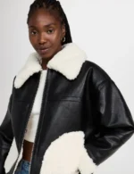Women’s Real Sheepskin Shearling Black Leather Jacket - Image 2
