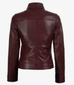 Womens Shirt Collar Burgundy Leather Jacket - Image 2