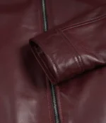 Womens Shirt Collar Burgundy Leather Jacket - Image 3
