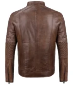 Men's Cognac Biker Style Leather Jacket – Quilted Shoulder - Image 2