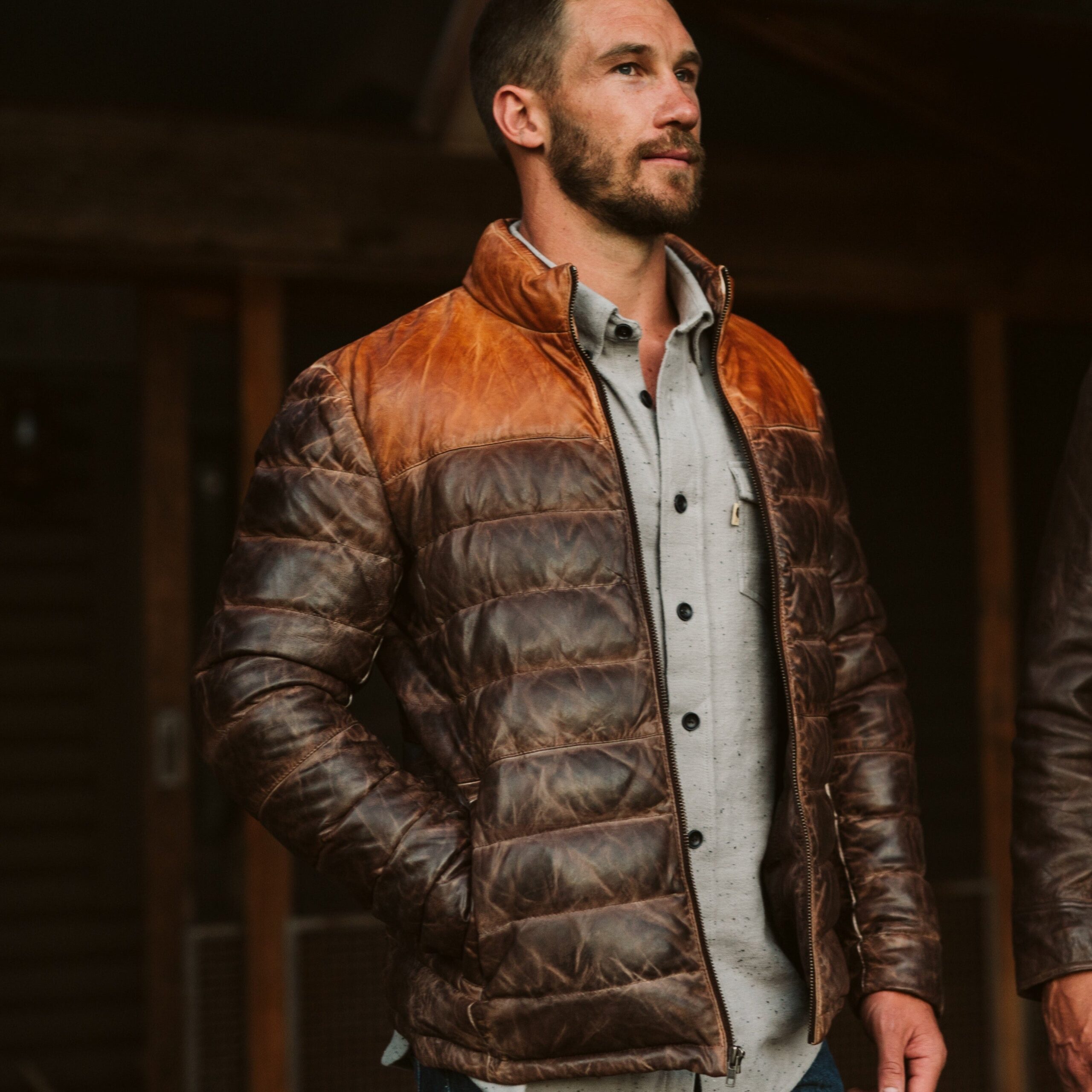 Bridger Leather Down Jacket | Tan & Brown Bridger Leather Down Jacket | Tan & Brown