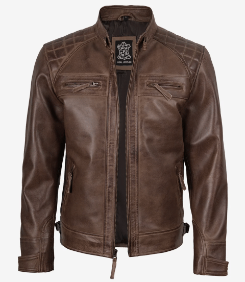 Men's Chocolate Brown Leather Jacket - Quilted Shoulders Men's Chocolate Brown Leather Jacket - Quilted Shoulders