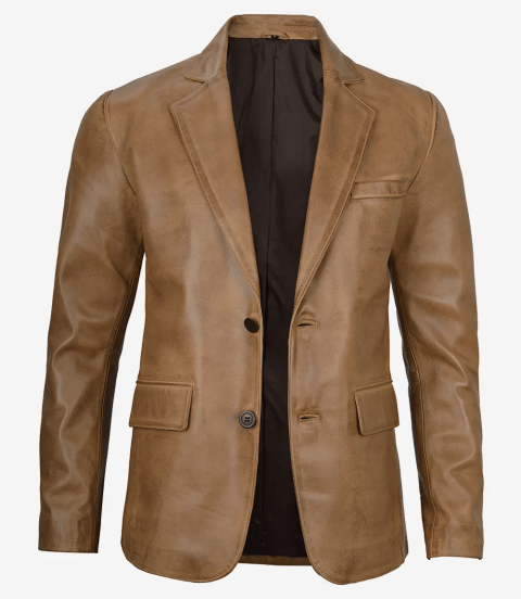 Mens Notch Lapel Camel Brown Leather Blazer Mens Notch Lapel Camel Brown Leather Blazer