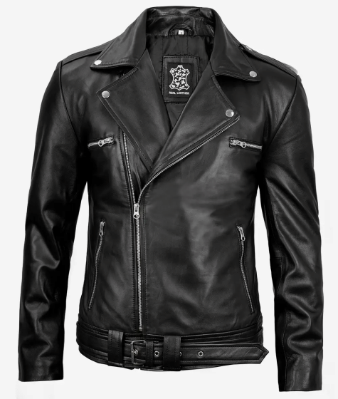 Negan Men's Black Asymmetrical Belted Biker Style Leather Jacket Negan Men's Black Asymmetrical Belted Biker Style Leather Jacket