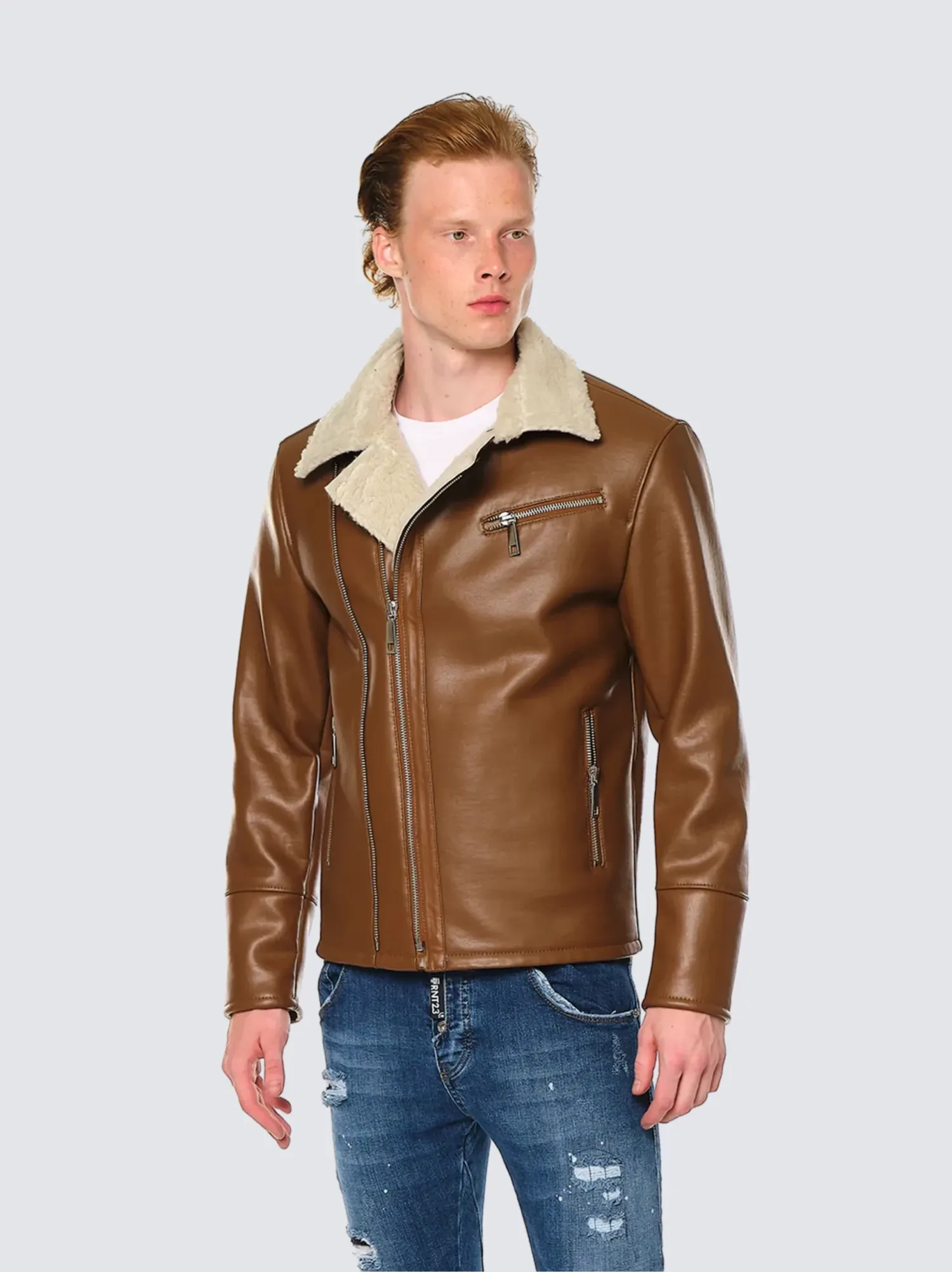 New Genuine Russet Color Shearling Biker Leather Jacket New Genuine Russet Color Shearling Biker Leather Jacket