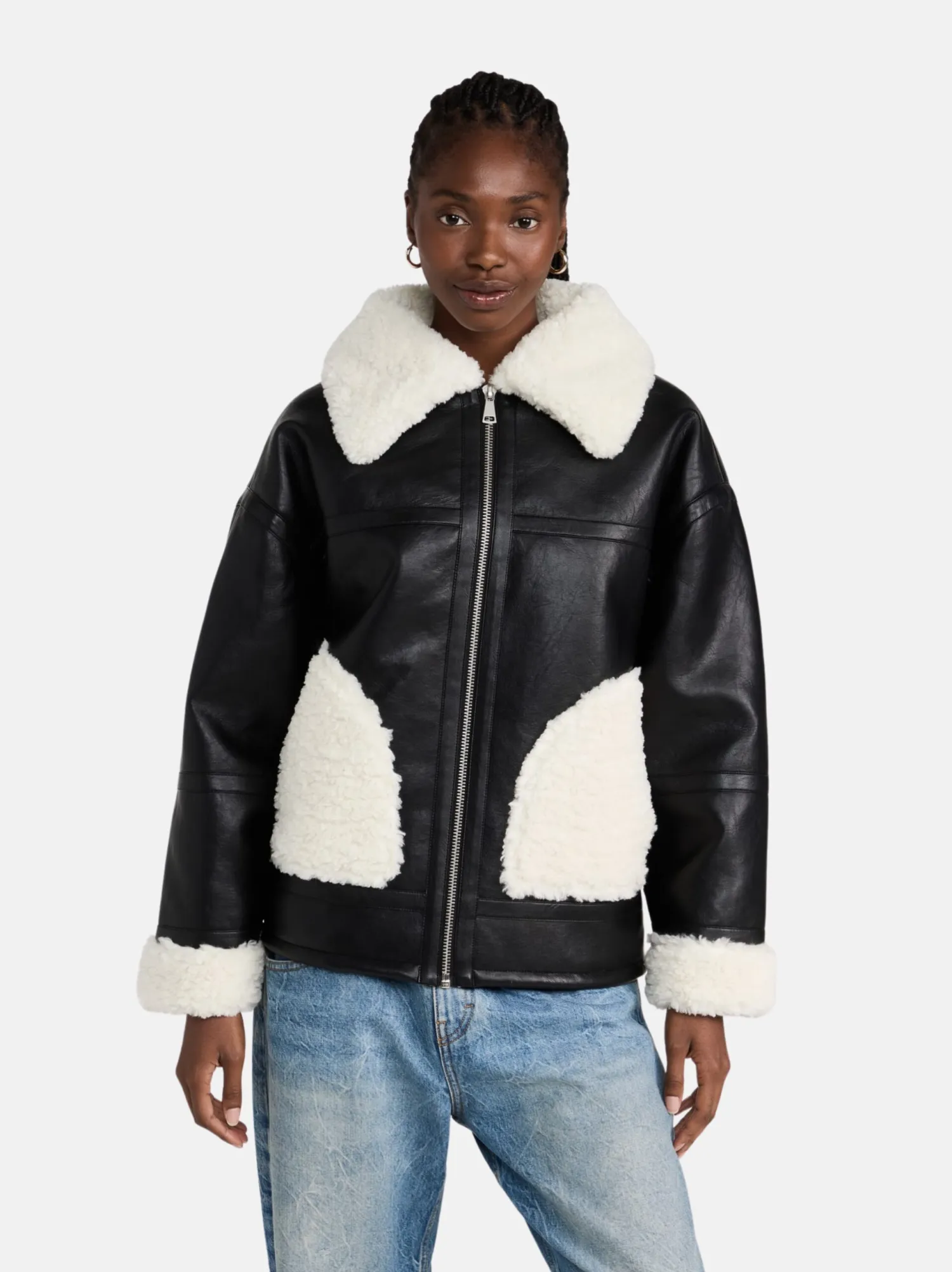 Real Sheepskin Shearling Black Leather Jacket For Women Real Sheepskin Shearling Black Leather Jacket For Women