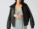 Shearling Collar Leather Trucker Jacket For Women