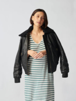 Shearling Collar Leather Trucker Jacket For Women