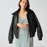 Shearling Collar Leather Trucker Jacket For Women