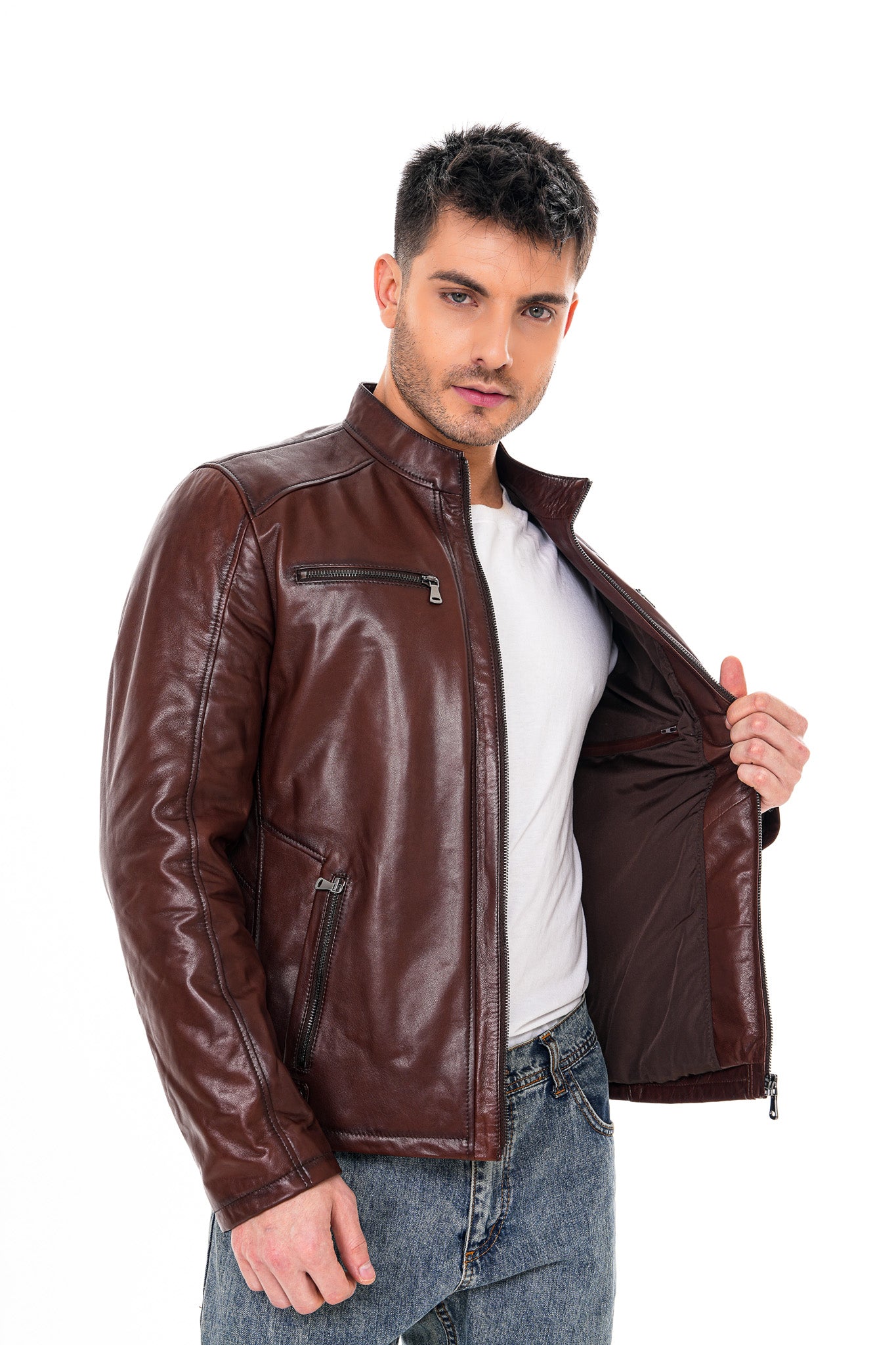 The Falcon Cognac Brown Smooth Leather Men Jacket The Falcon Cognac Brown Smooth Leather Men Jacket