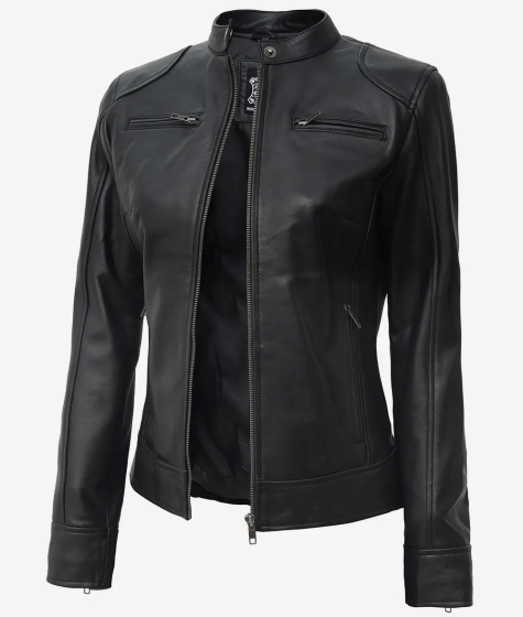 Women's Black Lambskin Leather Biker Style Jacket Women's Black Lambskin Leather Biker Style Jacket