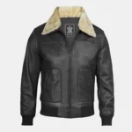 Garrett Men's Vintage Bomber – Black Leather & Fur Collar - Image 3