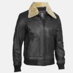 Garrett Men's Vintage Bomber – Black Leather & Fur Collar - Image 4