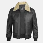 Garrett Men's Vintage Bomber – Black Leather & Fur Collar