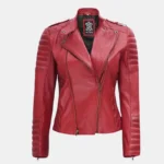 Maroon Asymmetrical Women's Biker Leather Jacket