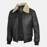 Garrett Men's Vintage Bomber – Black Leather & Fur Collar - Image 2