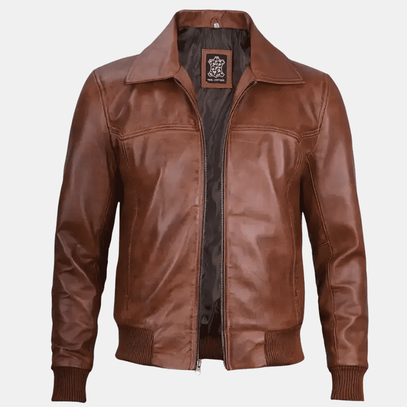 Vintage Brown Leather Harrington Bomber Jacket Timeless Style - Image 2