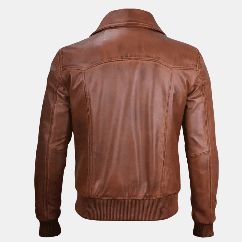 Vintage Brown Leather Harrington Bomber Jacket Timeless Style - Image 5