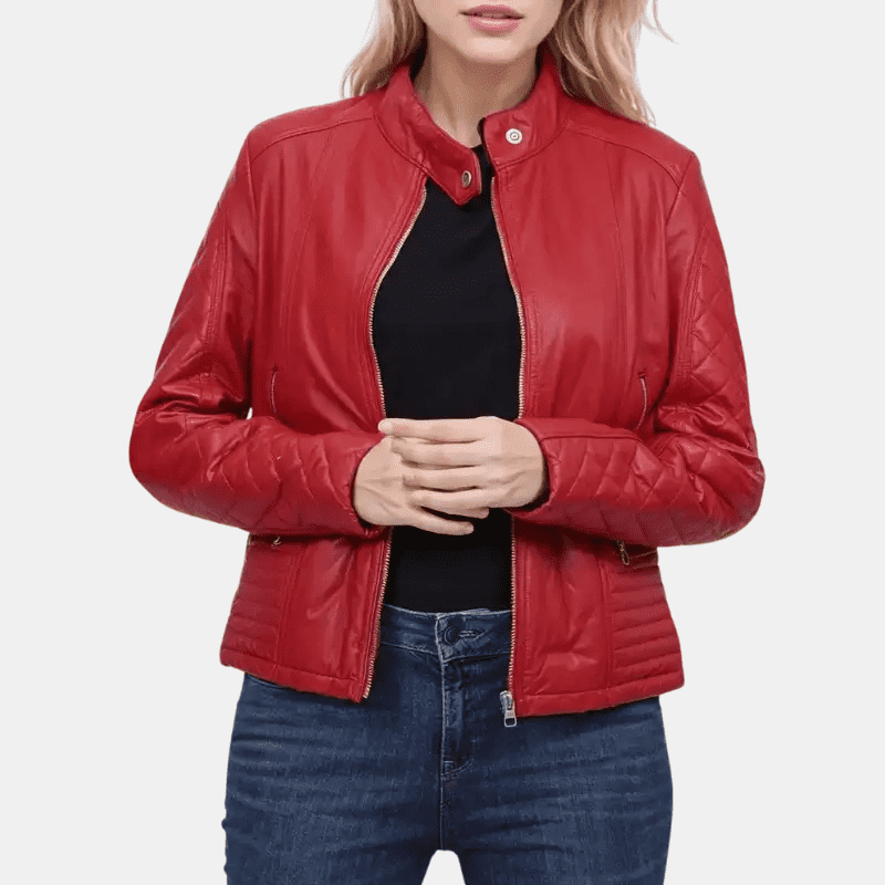 Women's Quilted Cafe Racer Jacket Red Hot & Ready to Ride - Image 1
