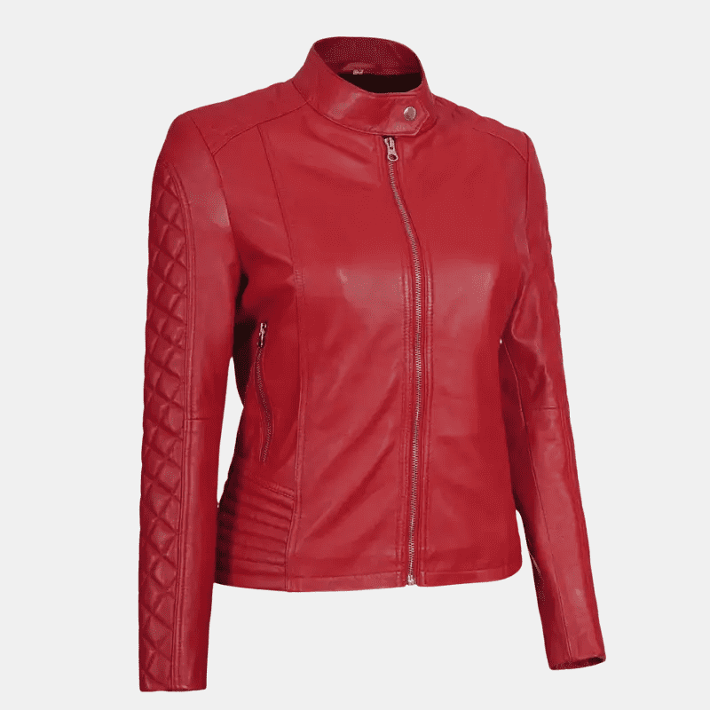 Women's Quilted Cafe Racer Jacket Red Hot & Ready to Ride - Image 2