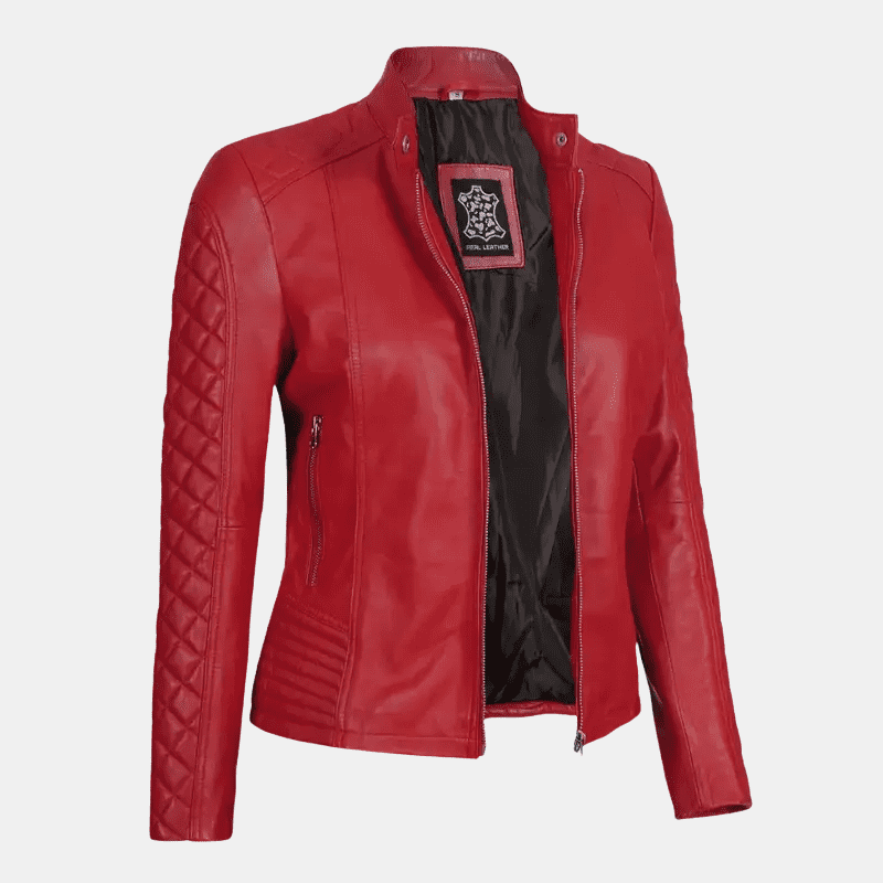 Women's Quilted Cafe Racer Jacket Red Hot & Ready to Ride - Image 4