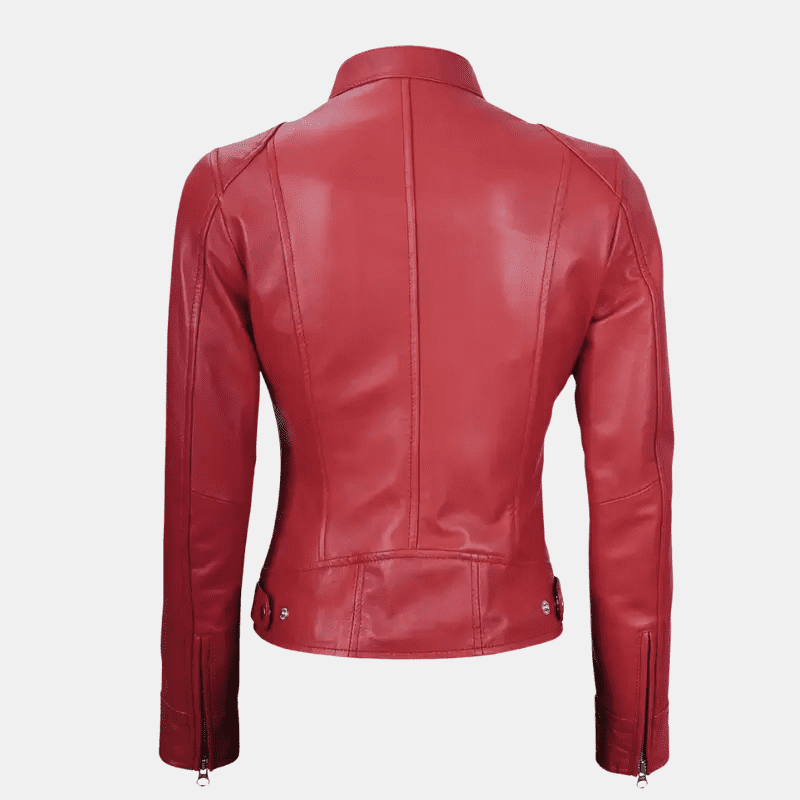 Women's Red Dodge Cafe Racer Leather Jacket - Image 4