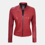Women's Red Dodge Cafe Racer Leather Jacket