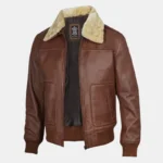 Garrett Fur Collar Bomber Jacket Timeless Brown Leather - Image 3