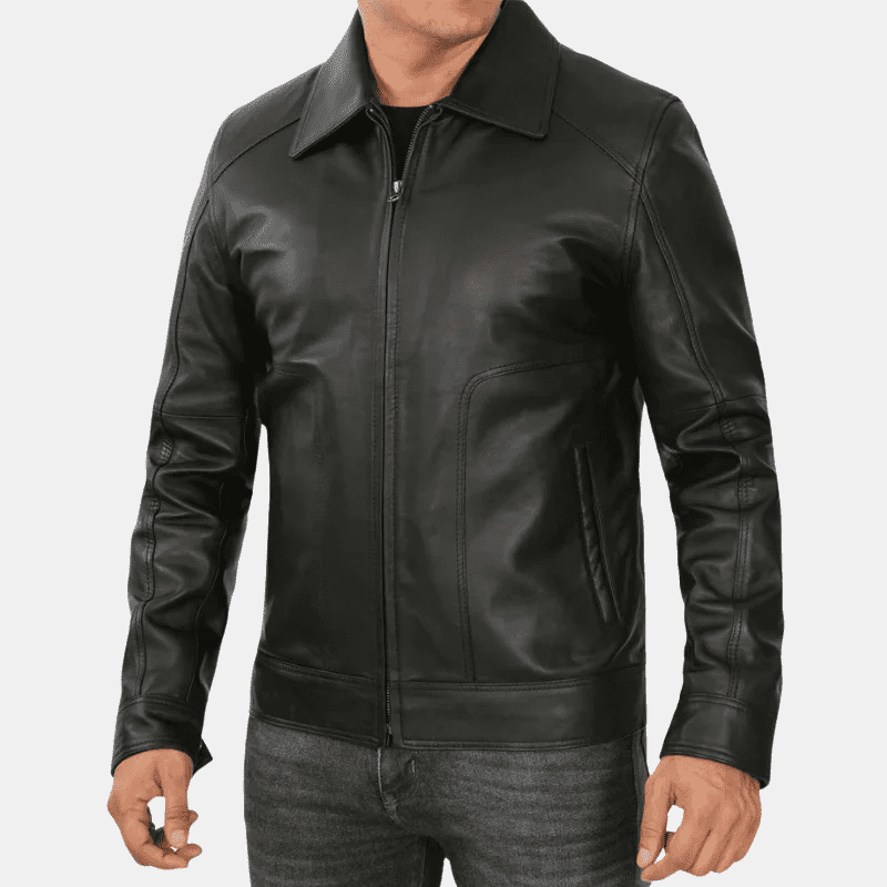 Men's Black Harrington Vintage Leather Jacket - Image 2
